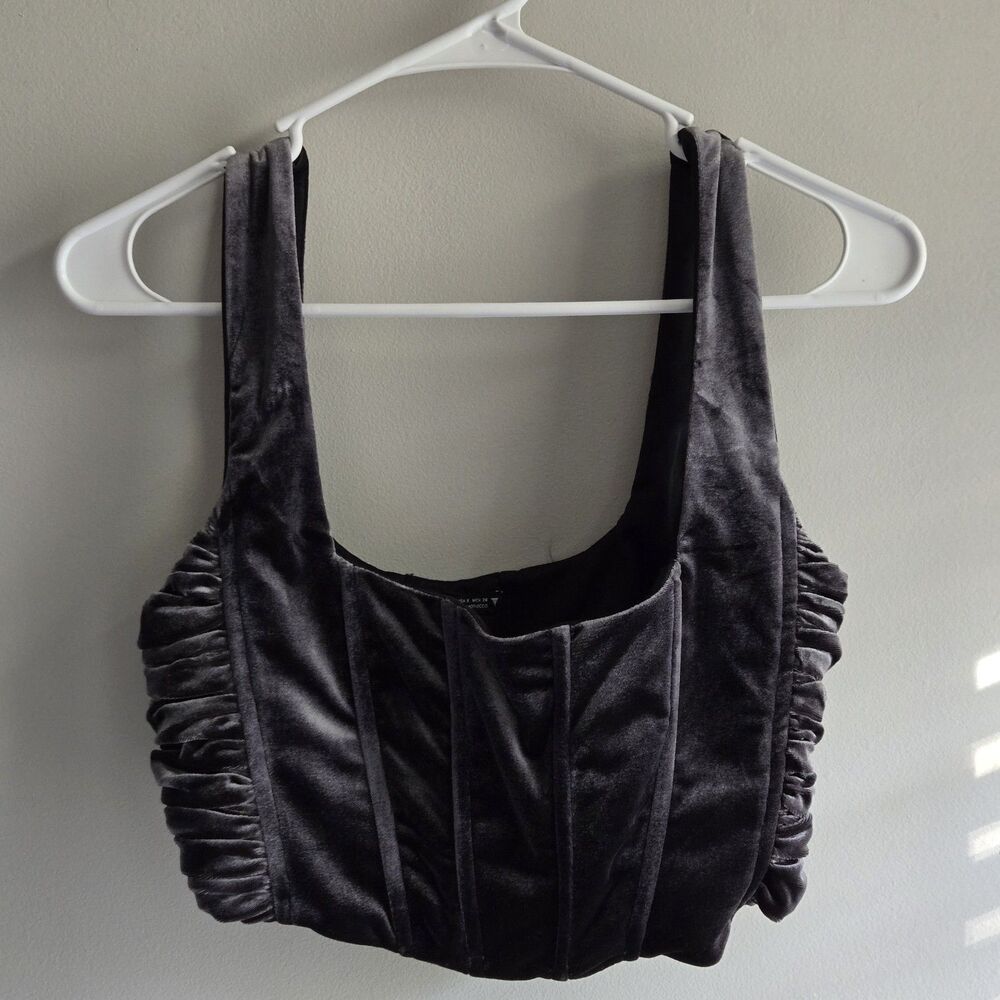 Zara Velour Grey Crop Bustier  Size S